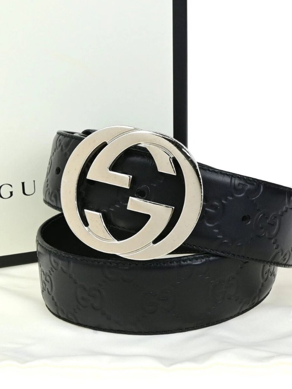 GUCCI Interlocking G Guccissima Signature Belt Size 80/32 Leather BK SHW 37KB644